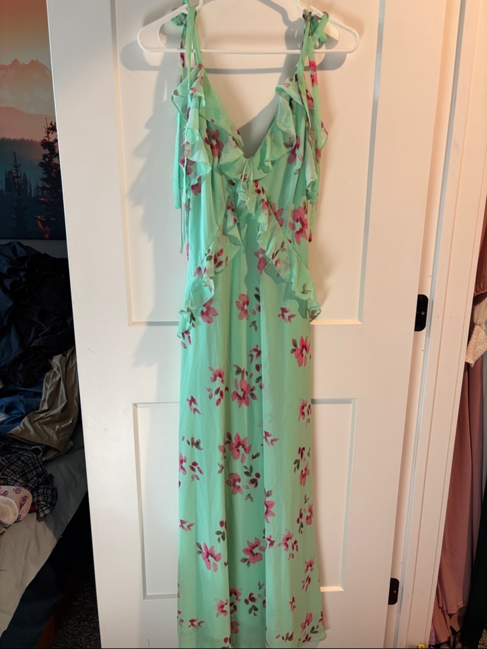 Steve Madden Mint Green Maxi Dress with Pink Floral Print